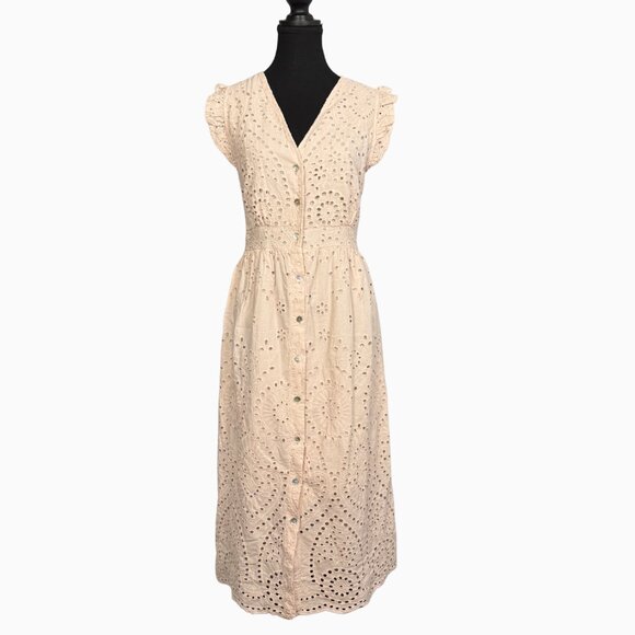 Valentina Naldi Eyelet Lace Midi Dress Made in Italy – 100% Cotton Size M - Picture 2 of 8